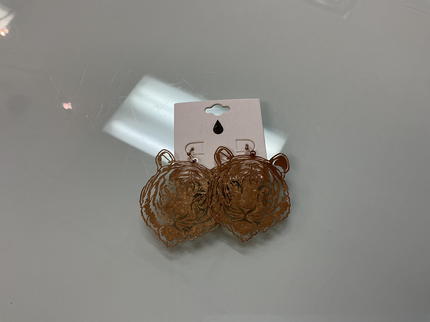 Gold Tiger Face Earrings