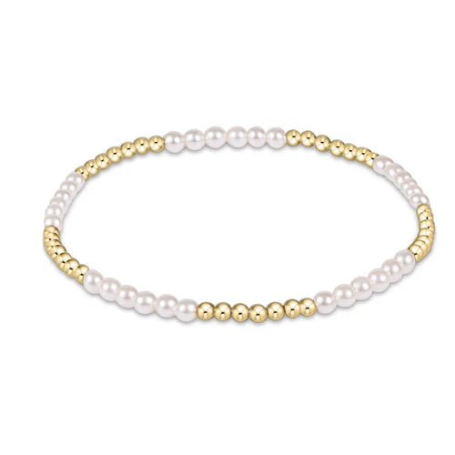 Classic Blissful Pattern 2mm Bead Bracelet Gold Pearl