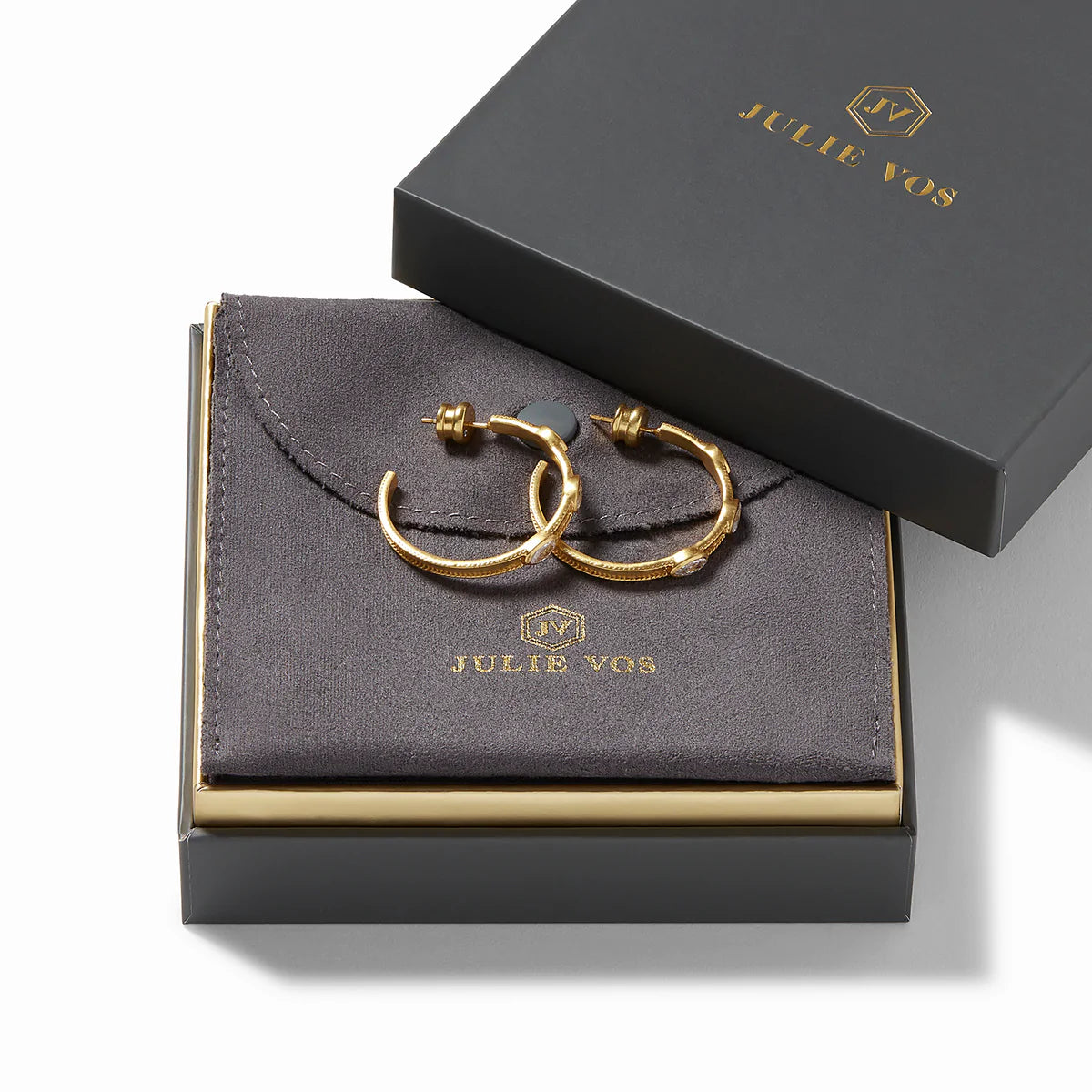 Julie Vos Monaco Crystal Gold Hoop