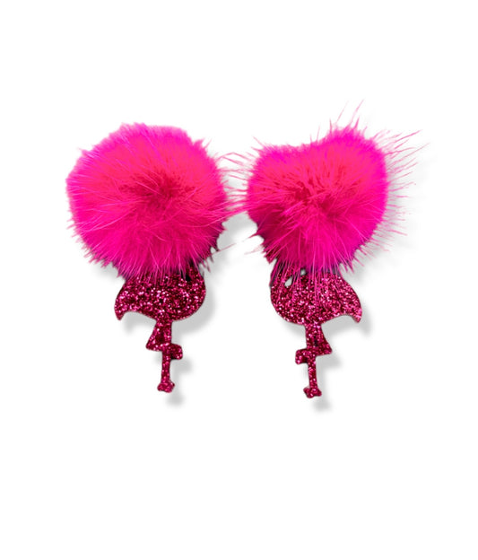 Pom Pom Flamingo Earrings