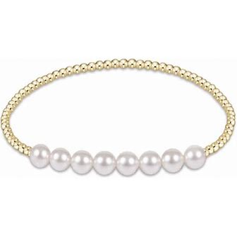 Classic Blissful Pattern 5mm Bead Bracelet Gold Pearl