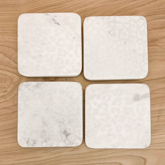 Leopard Etched Marble Coasters in White